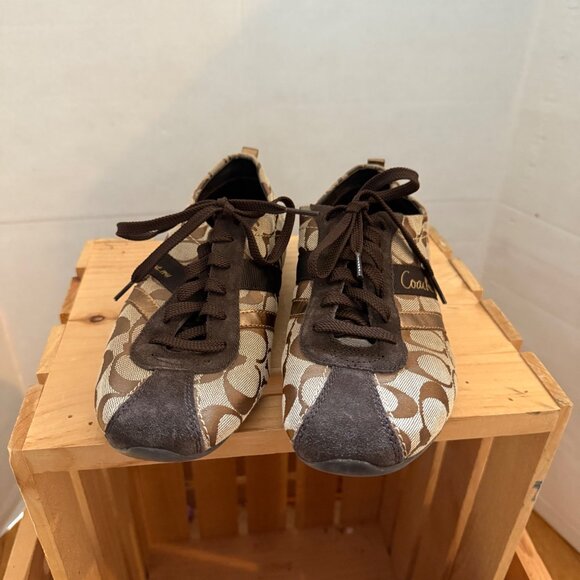 Coach Size 9 Women' s Belina Signature Brown & Tan Logo Sneakers - Picture 10 of 15